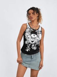 Women's Tanks Women Goth Tank Tops Fairy Grunge Skull Print Hollow-Out Sleeveless Vests Summer Running T-Shirt Vest Crop