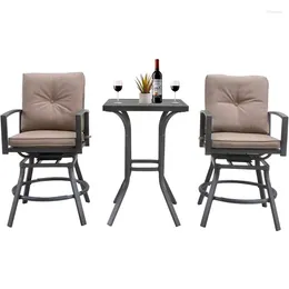 Camp Furniture 2 Swivel Cushioned Bar Stools Modern All-Weather Metal Set For Yard Cafes Pool