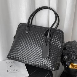 Briefcases Business Briefcase Men Large-capacity Luxury Woven PU Leather Messenger Bag Handbag Fashion Crossbody Shoulder