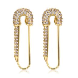 Safety Pin silver Hoop Earrings for Women Girls with Cubic Zirconia Dangle Drop Stud Post Pave earrings293P