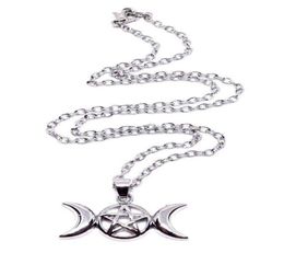 Triple Moon Wiccan Pentacle Necklace Pendant Vintage Silver Alloy Gothic Collares Statement Necklace Women Fashion Jewellery Goddess4668816