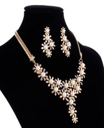 Bridal Simulated Pearl Jewellery Sets for Women039s Dresses Accessories Cubic Necklace Earrings Set Gold Colour Wedding Dresses5891724