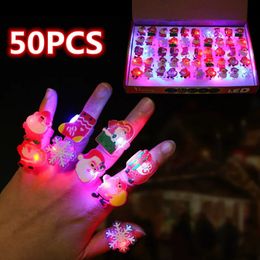 50PCS LED Light Christmas Halloween Ring Glowing Pumpkin Ghost Rings Party Decoration for Home Santa Snowman Kids Gift 231227