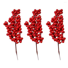 Decorative Flowers 3pcs Christmas Artificial Flower Small Fruit Bouquet Red Imitation Berry (Red)