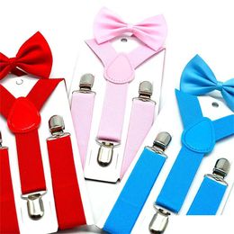 34 Color Kids Suspenders Bow Addtie Set Party Favor Boys Girls Braces Elastic Y-Suspenders With Tie Fashion Belt Or Children Baby B Dhtch