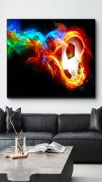 Soccer Abstract Colourful Flame Wrapped Football Posters and Prints Canvas Painting Print Wall Art for Living Room Home Decor Cuadr8181434