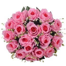 18 Heads Artificial Rose Bouquet Wedding Bride Hand-Holding Flower Bouquet Valentine Day Wedding Party Home Floral Decoration Ramo De Rosas Artificiales