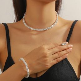 Necklace Earrings Set BLIJERY Circle Crystal Bridal Silver Color African Beads Wedding Choker Bracelet For Women