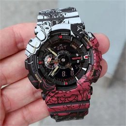 Iced Out Watch Men Quartz Digital Sports Watch LED World Time Waterproof Camouflage Large Dial Oak Series Automatic Hand Lifting Lamp