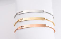 Hollow Love Stainless Steel Stamping Blank Bar Bracelet For Engraving Metal ID Bracelet Mirror Polished Whole 5pcs1045675