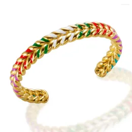 Bangle JINHUI Colorful Wheat Open Bracelet 18 K Gold Plated Fashion High Quality Stainless Steel Party For Women Jewelry