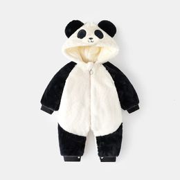 Born Bodysuits Winter Baby Boy Girl Clothes Rabbit Panda Modeling Thicken Jumpsuits Pajamas Babes 6 To 24 Months 231227