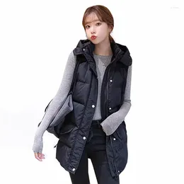 Women's Trench Coats Black Vest Women Casual Hooded Cotton Waistcoat Sleeveless Jacket 2023 Autumn Winter Female Coat