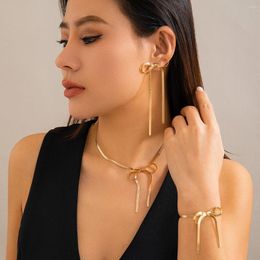 Necklace Earrings Set IngeSight.Z Vintage Flat Snake Long Bow Chain Bracelet For Women Punk Gold Color Jewelry Bride Wedding Party