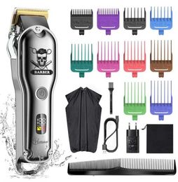 HATTEKER Mens Hair Clippers Trimmer Professional Barber Cutting Grooming Kit with dressing cloak Rechargeable 2112294501564