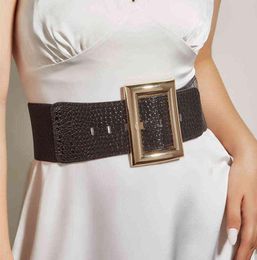 2022 Women039s Belt Coat Square Buckle Elastic Belt Crocodile Pattern Luxury Design wide stretch belt1932097