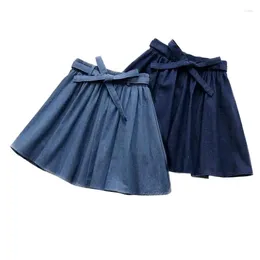 Skirts Casual High Waist Denim Skirt Women Loose Mini Pleated Girls 2023 Sweet Summer Jeans With Sashes