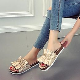 Sandals Gold/silver Handmade Flower Ruffles Cork Beach Women Clip Toe Flip Flops Ladies Platform Female Mules Shoes