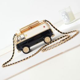 Bus Bag Top Quality Chain Crossbody Bag Gold Metal Fashion Letters Leather Straps Top Quality Clip Handbags Purse Diamond Wheels