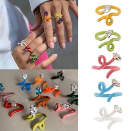 Cluster Rings 2021 Punk Colourful Neon Enamel Snake Band Women Finger Open Adjusted Wrap Wire Entangle Animal276S