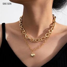 SHIXIN Multi Layered Love Heart Pendants Necklace for Women Statement Punk Chunky Chains Necklaces Choker Collier Couple Jewelry2582