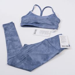 LL Designer lulu Tie dye set lu Yoga Wear Sports women's tight pants bra Underwear fitness set