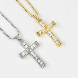 Pendant Necklaces Stainless Steel Exquisite BIG CZ Stones Cross Necklace Women Men Fashion Jewellery Christian