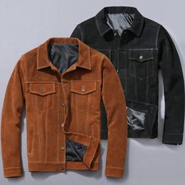 Super Sales Suede leather jacketClassic casual style men cowhide coatslim genuine cloth 231227