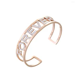 Bangle Rose Gold FOREVER Letter Stainless Steel Hollow Colourful Crystal For Women 2023 Jewellery Gifts