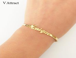 V Attract Personalised Hand Link BFF Jewellery Kpop Custom Name Bracelets Bangles Women Men Bijoux Femme Gold Erkek Bileklik 2018 Y19385351