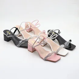 Slippers Casual Female Shoes Square Heel Beige Heeled Sandals Big Size Low Glitter Slides Luxury 2023 Block Black Jelly Flat Hig