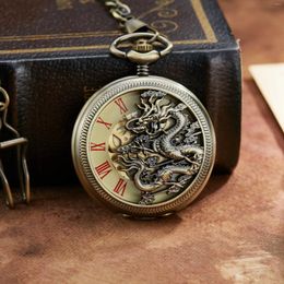 Pocket Watches Top Retro Mechanical Watch Dragon Play Ball Steampunk Clock Fob With Chain Double 2023 Luxury Gift