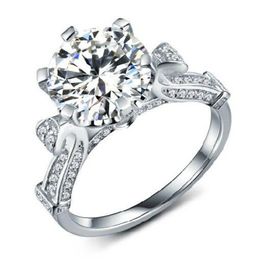 2CT Solitaire 2014 Designer Gold Synthetic Diamond Engagement Ring For Women 18K White Gold Jewellery Ring AU750 Geniune Gold Ring292t