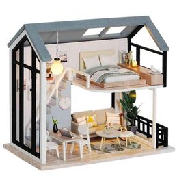 CUTEBEE DIY Dollhouse Kit Wooden Doll Houses Miniature Furniture with LED Toys for Christmas Gift QL02 2109108132101