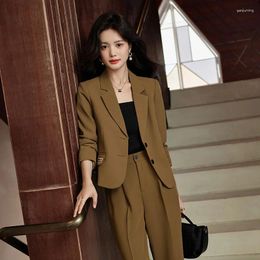 Women's Two Piece Pants Women 2 Set Khaki Beige Black Long Sleeve Office Korean Fashion Single Breasted Casual Pant Suits Autumn Coats