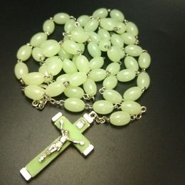 Luminous Rosary Cross pendants necklaces Beads vintage long style sweater chain Christian Catholic Jesus Jewellery fashion 10pcs280h