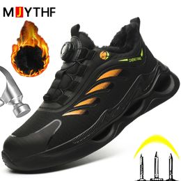 Rotating Button Men Warm Winter Boots Work Safety Shoes Antipuncture Antismash Steel Toe 2024 231225