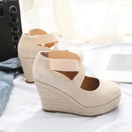 Dress Shoes Espadrilles Women Pumps Suede Wedge Single Shallow Mouth Ladies Sandals Solid High Heels Spring Autumn 10cm