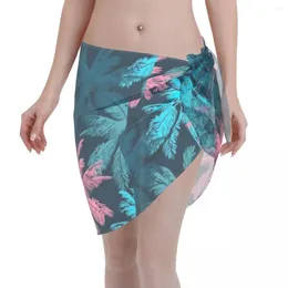 Women's Swimwear Sexy Women Tropical Palm Trees Pattern Sheer Pareo Cover Ups Bikini Beach Short Skirts