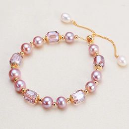 Link Bracelets Purple Crystal Adjustable Size White Natural Freshwater Pearl Bracelet For Women Summer Exquisite Jewellery Wholesale