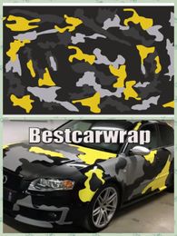 Stickers Large Yellow Grey black Camo Vinyl Car Wrap Film With Air Release / Camouflage Truck wraps covering size 1.52x30m/Roll 5x98ft