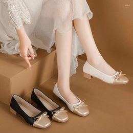 Dress Shoes Low Heel Shallow Bowknot Women 2024 Autumn Fashion Square Headed Heels Mary Jane For Zapatos De Mujer