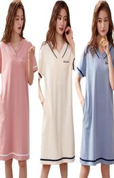 Women039s Sleepwear Shortsleeved Cotton Night Gowns Summer Soild Nightgowns Home Wear Lady Sleep Lounge Sleeping Dress M3XL4903582