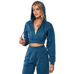 Women's Hoodies Active Wear Casual Loose Long-sleeved Sweater Coat Zipper Plus Velvet Warm Hooded Fitness Sports Top