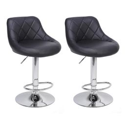 WACO Modern Bar Stools High Tools Type 2pcs Adjustable Chair Disk Rhombus Backrest Design Dining Counter Pub Chairs Black286M8703931