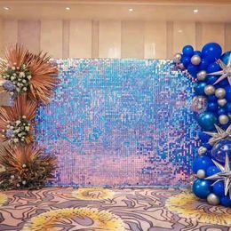 18 Pcs Shimmer Sequin Wall Panel Backdrop Blue Pink Wedding Party Birthday Show Square Gliter Decorative Decoration Irisdecent 231227