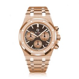 Men's Automatic Mechanical Watch REQUIN OO15202 Gold Stainless Steel Case Royal Brown Six Hands Multifunction Calendar Dial F2462