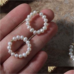 With Side Stones Natural Freshwater Pearl Ring Geometric Beaded Elastic Rings For Women Fashion Jewelry Drop Delivery Jewelr Dhgarden Dhugd