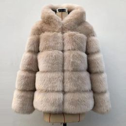 Women's Fur Winter Clothes 2024 Thicken Hooded Fluffy Jacket Luxury Warm Faux Coat Elegant Lady Outdoor Overcoat Cold Wear