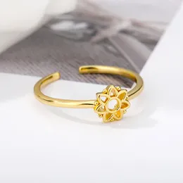 Cluster Rings Cute Sunflower For Women Girls Adjustable Gold Colour Stainless Steel Ring Wedding Aesthetic Jewellery Party Gift Anillos